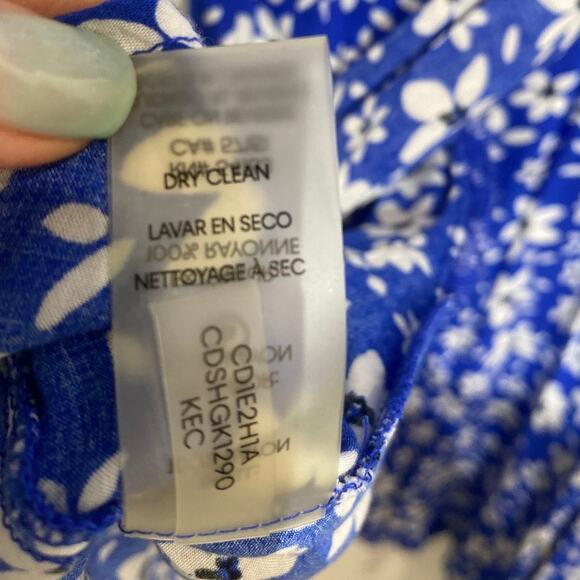 Calvin Klein Blue Floral Faux Wrap Midi Dress Sz 8 - Picture 8 of 13